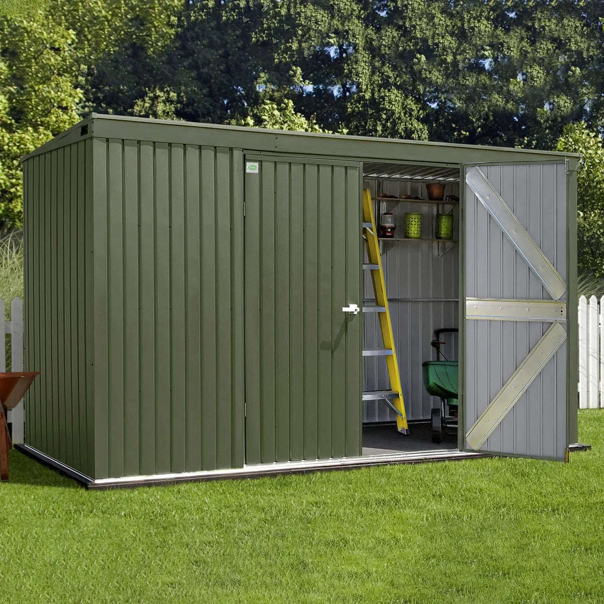 Scotts Garden Storage Shed, 12 ft. × 4 ft. Vintage Green