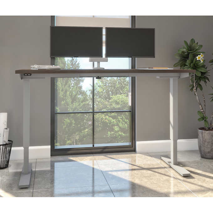 Bestar Upstand 76.2 cm × 152.4 cm (30 in. × 60 in.) Height-adjustable Desk with Dual Monitor Arm