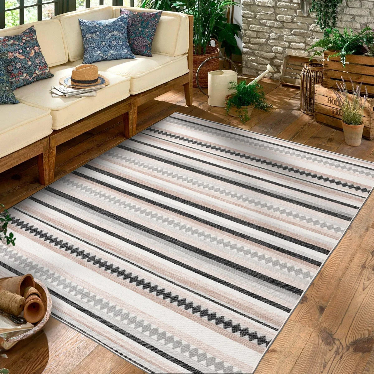 Viana Amalfi Collection Stripe Indoor/Outdoor Area Rug