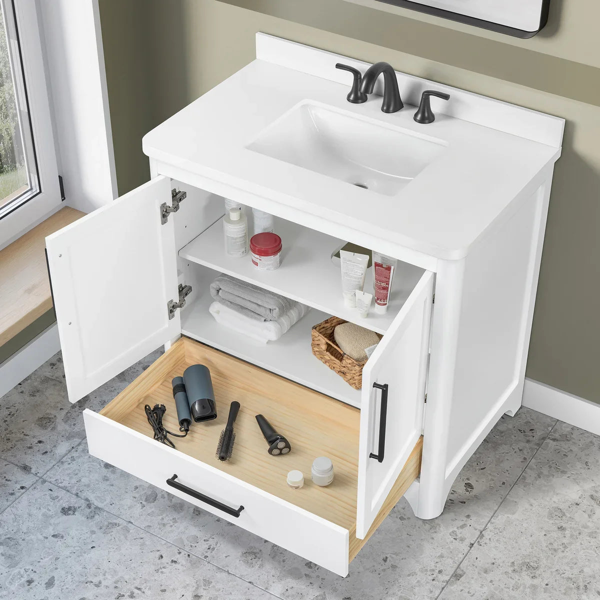 OVE Decors Adrian Vanity with Quartz Top in White