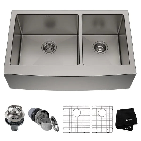 KRAUS Double Bowl 60/40 Farmhouse Stainless Steel Sink