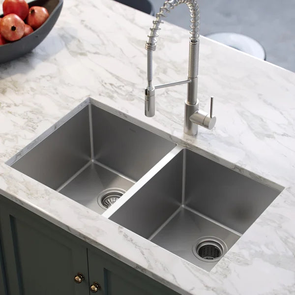 KRAUS Undermount Double Bowl Stainless Steel Sink, 33 in.