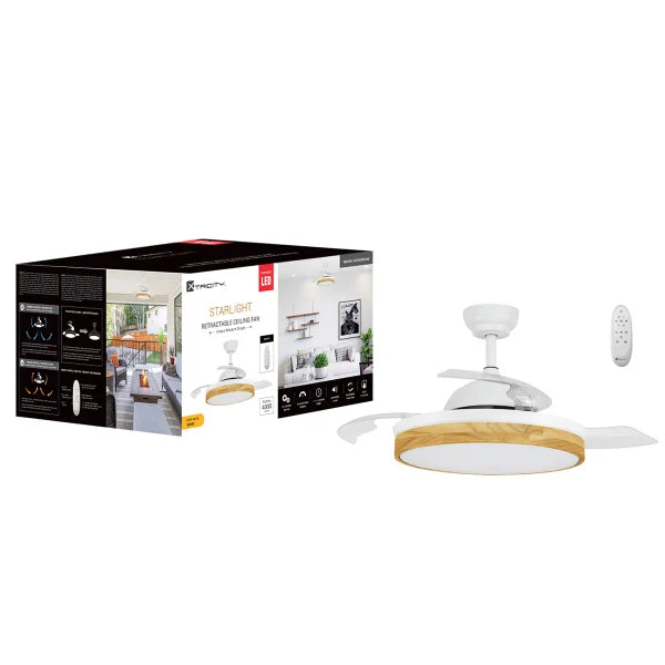 Xtricity Starlight 42" Retractable Blade Ceiling Fan With Integrated LED Lights