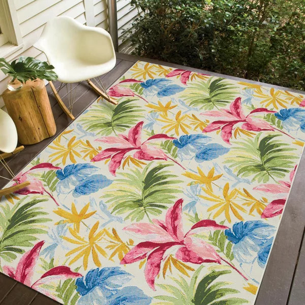 Viana Maldives Collection Pink Flowers Indoor/Outdoor Area Rug