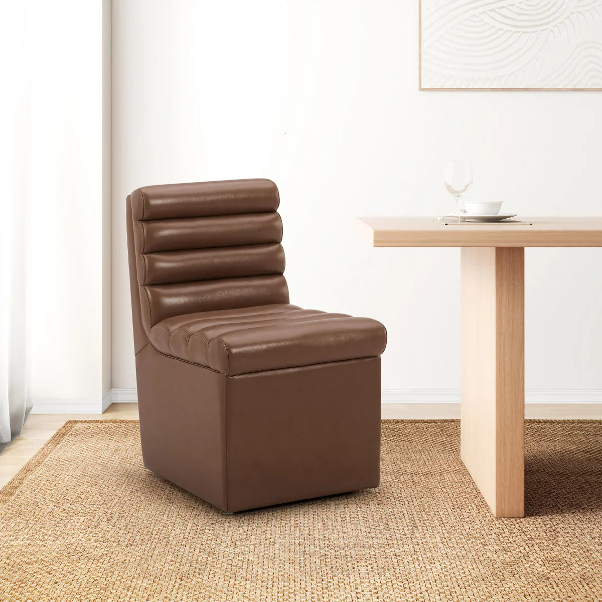 Aiden & Ivy Top-grain Leather Armless Dining Chair with Casters