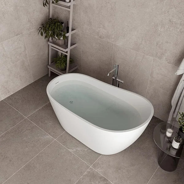 Streamline 55 in. Freestanding Bathtub with Expandable Bamboo Bathtub Caddy