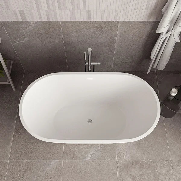 Streamline 54 in. Freestanding Bathtub with Expandable Bamboo Bathtub Caddy