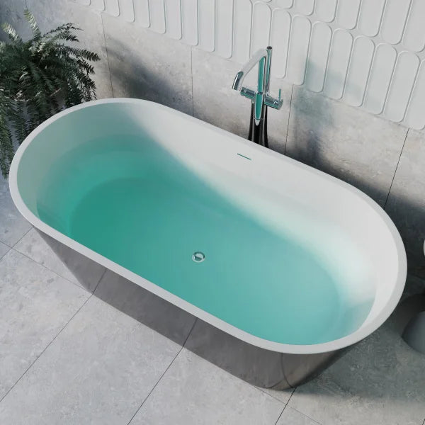 Streamline 59 in. Freestanding Bathtub with Expandable Bamboo Bathtub Caddy