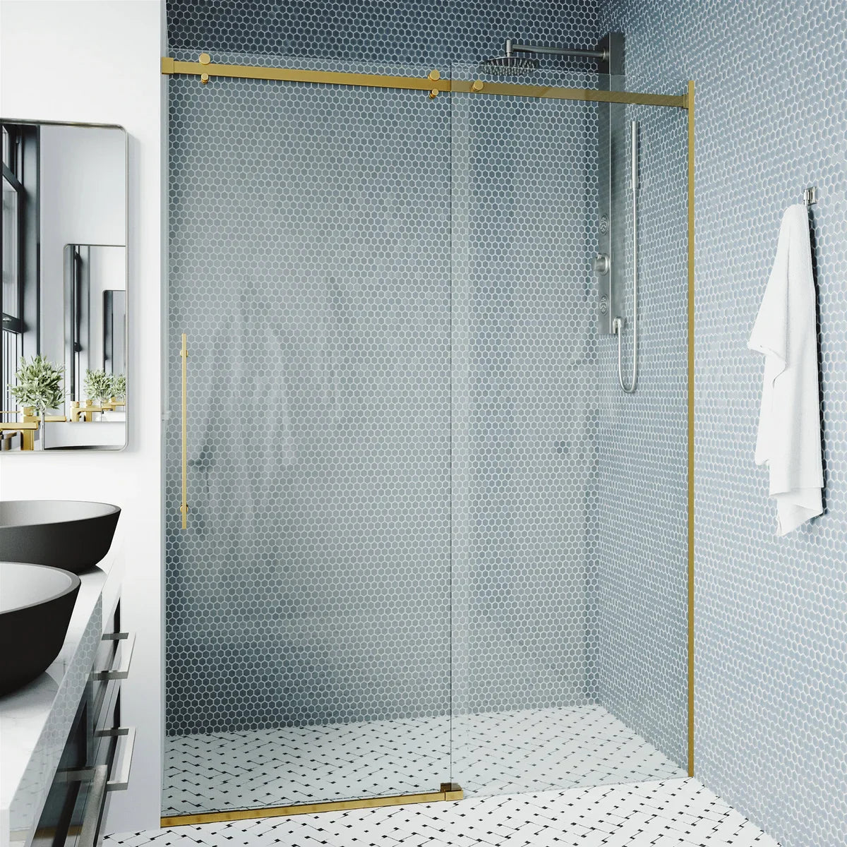 VIGO Luca Adjustable Frameless 60 in. Sliding Shower Door