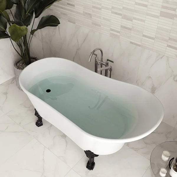Streamline Clawfoot Bathtub with Bamboo Bathtub Caddy