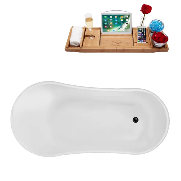 Streamline Clawfoot Bathtub with Bamboo Bathtub Caddy