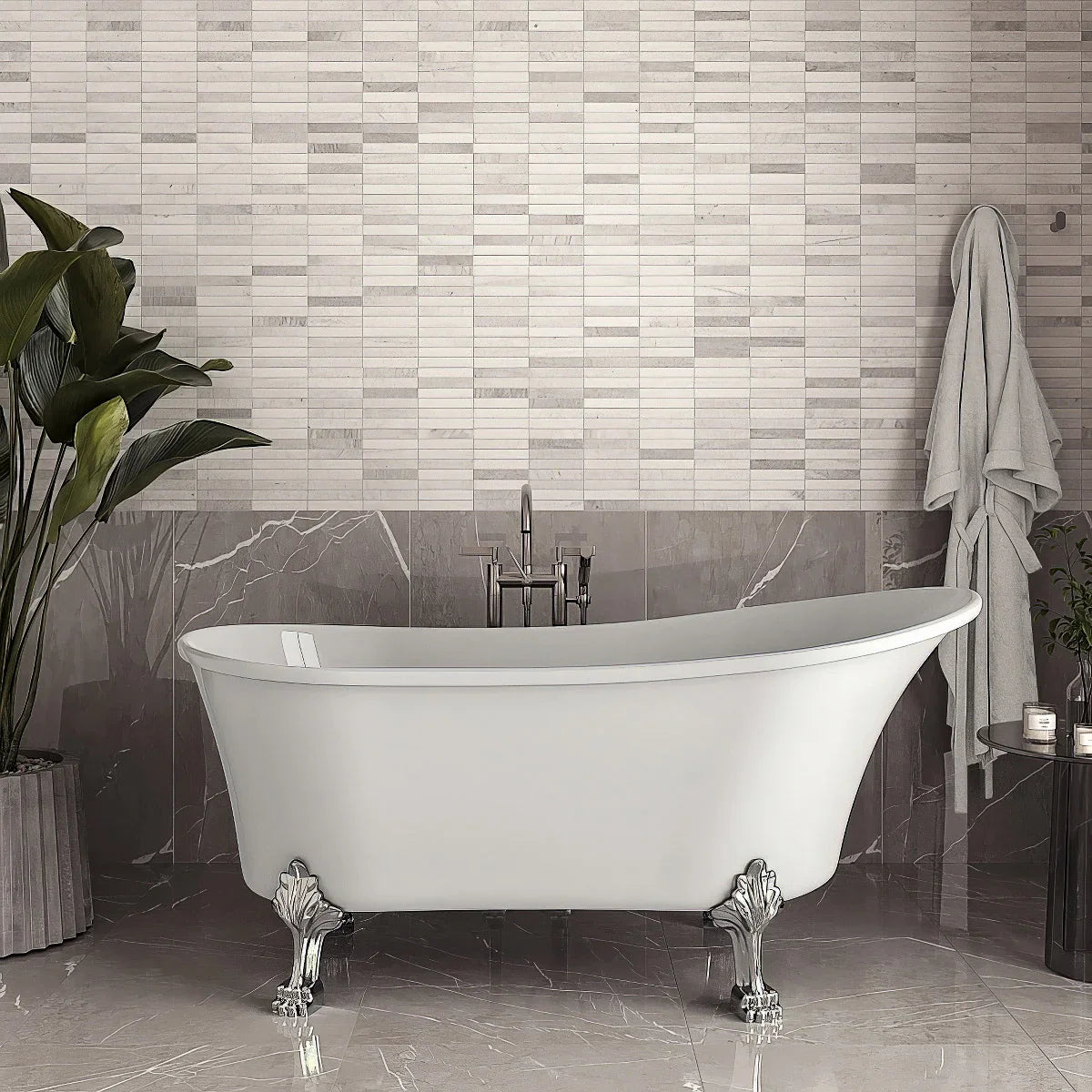 Streamline Clawfoot Bathtub with Bamboo Bathtub Caddy