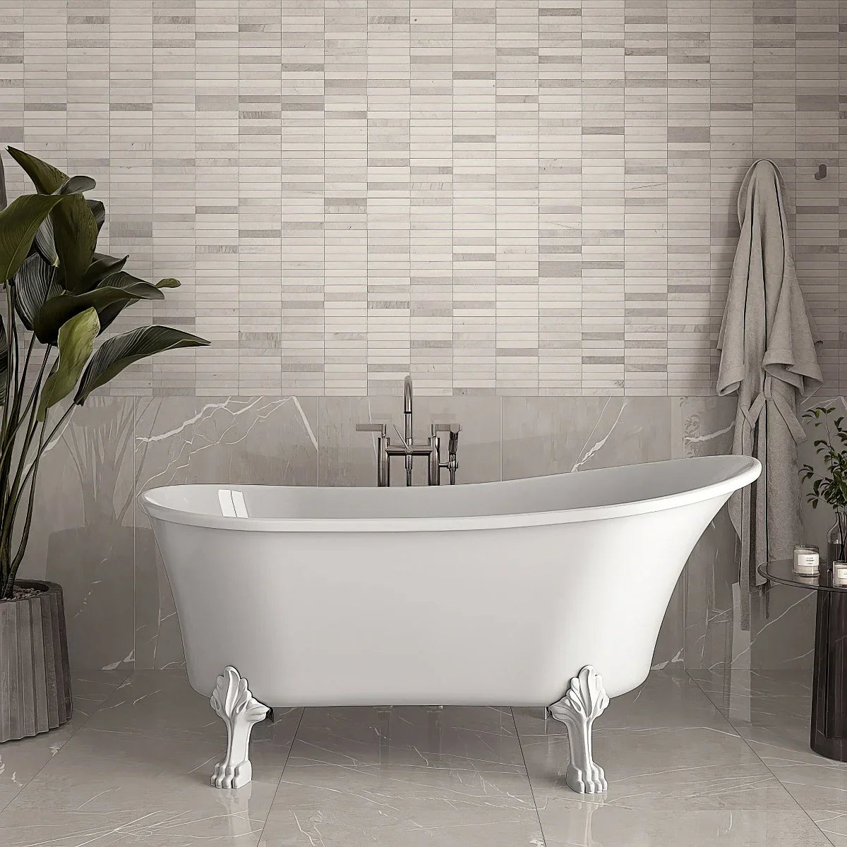 Streamline Clawfoot Bathtub with Bamboo Bathtub Caddy