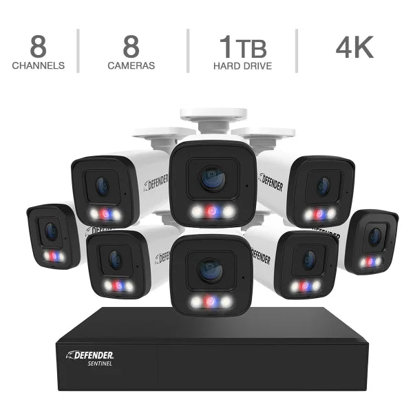 Defender AI POWERED Sentinel 4K Ultra HD Wired 8 Channel PoE NVR Security System with 8 Metal Cameras with 1 TB HDD