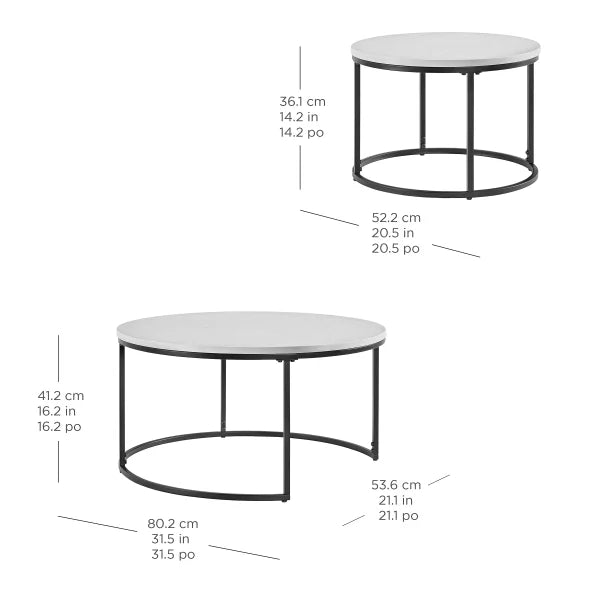 Bayside Furnishings 2-piece Nesting Table Set with Quartz Table Top