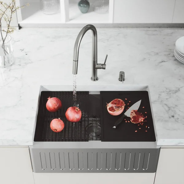 VIGO Oxford Stainless Steel Slotted Front Farmhouse Kitchen Sink Workstation
