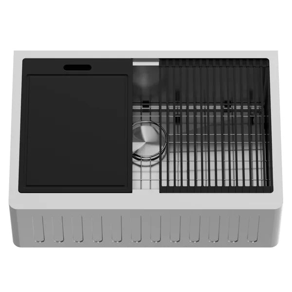 VIGO Oxford Stainless Steel Slotted Front Farmhouse Kitchen Sink Workstation