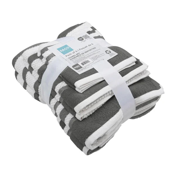 Textured Stripe Towel Set, 6-piece
