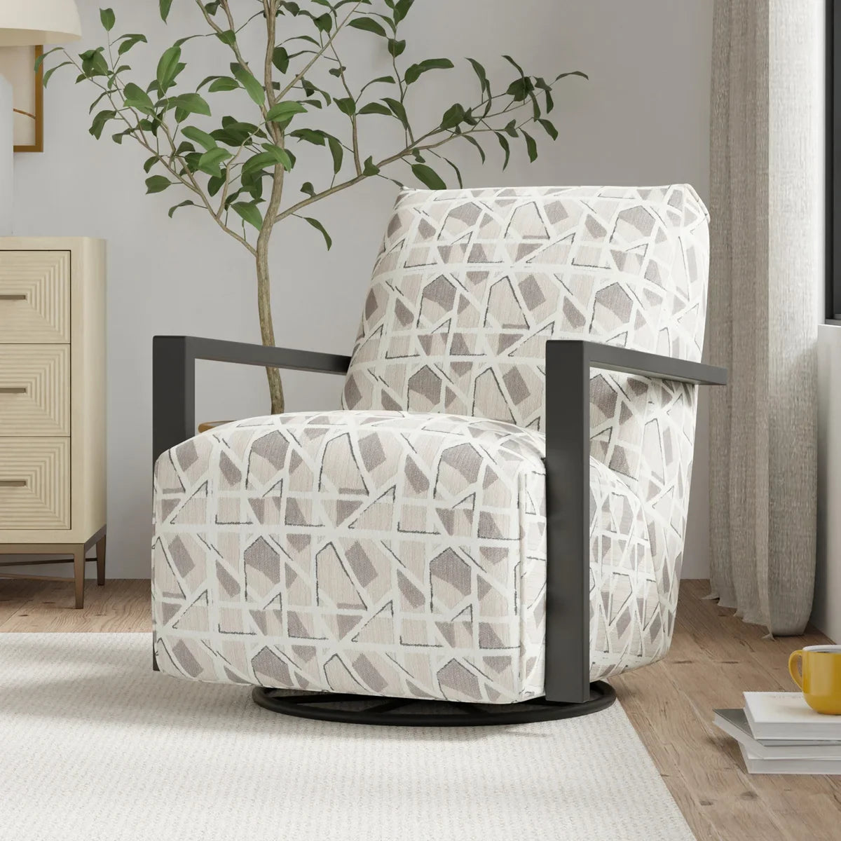 Nice Link – Sierra Fabric Swivel Chair with Wood Arms