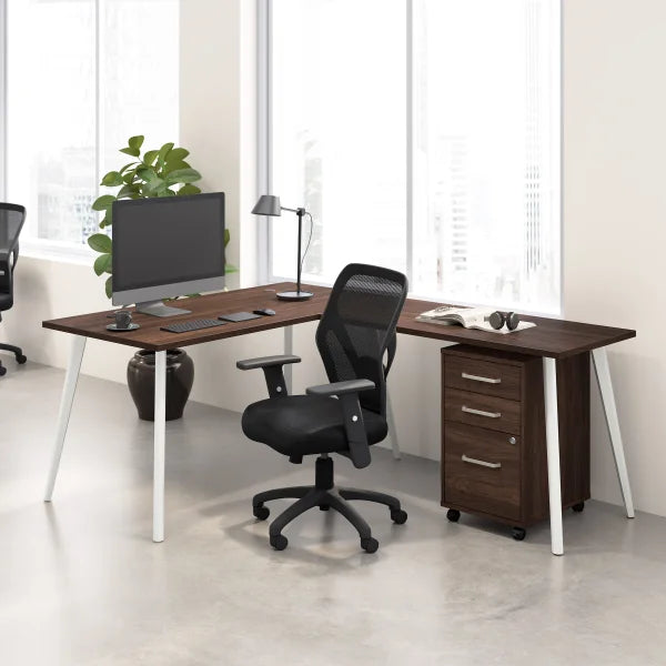 Office Pro Strive L-shaped Desk with Rolling File Cabinet