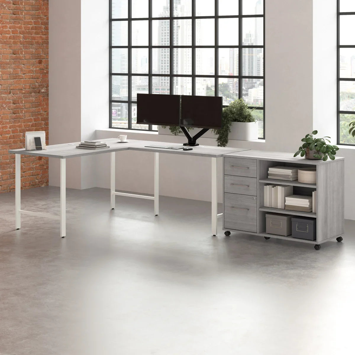 Bush Furniture Office Pro Havin L-shaped Desk with Mobile Storage Cabinet