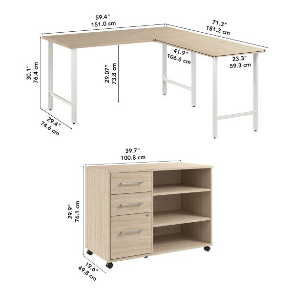 Bush Furniture Office Pro Havin L-shaped Desk with Mobile Storage Cabinet