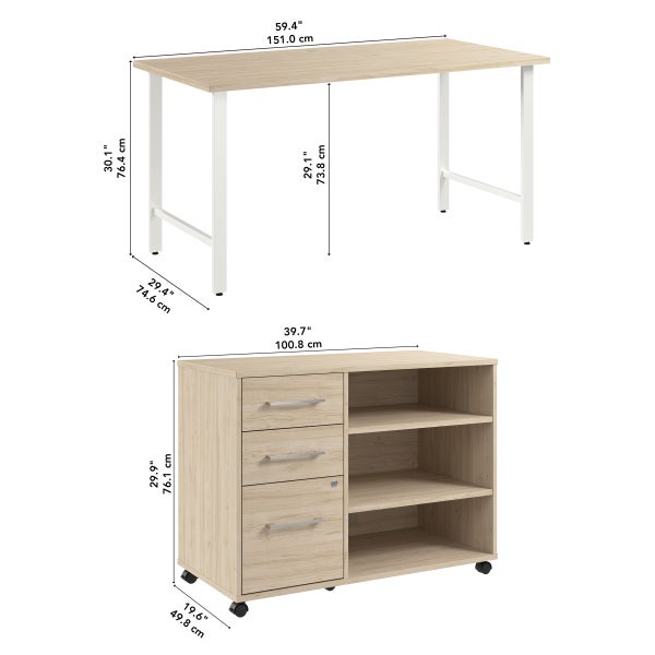 Bush Furniture Office Pro Havin 152.4 cm (60 in.) Computer Desk with Mobile Storage Cabinet