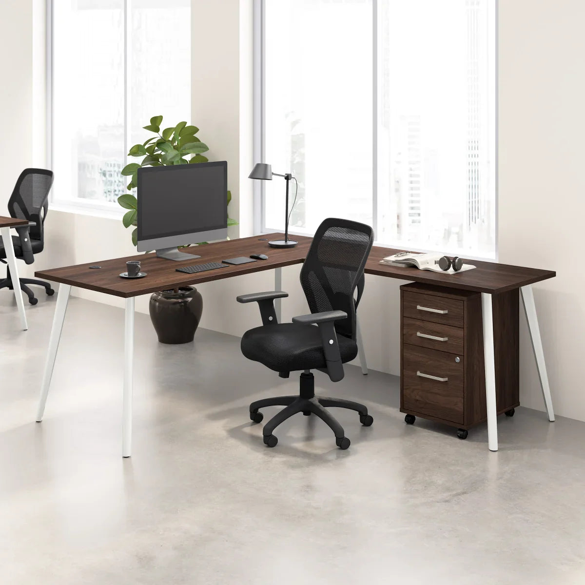 Office Pro Strive L-shaped Desk with Mobile File Cabinet