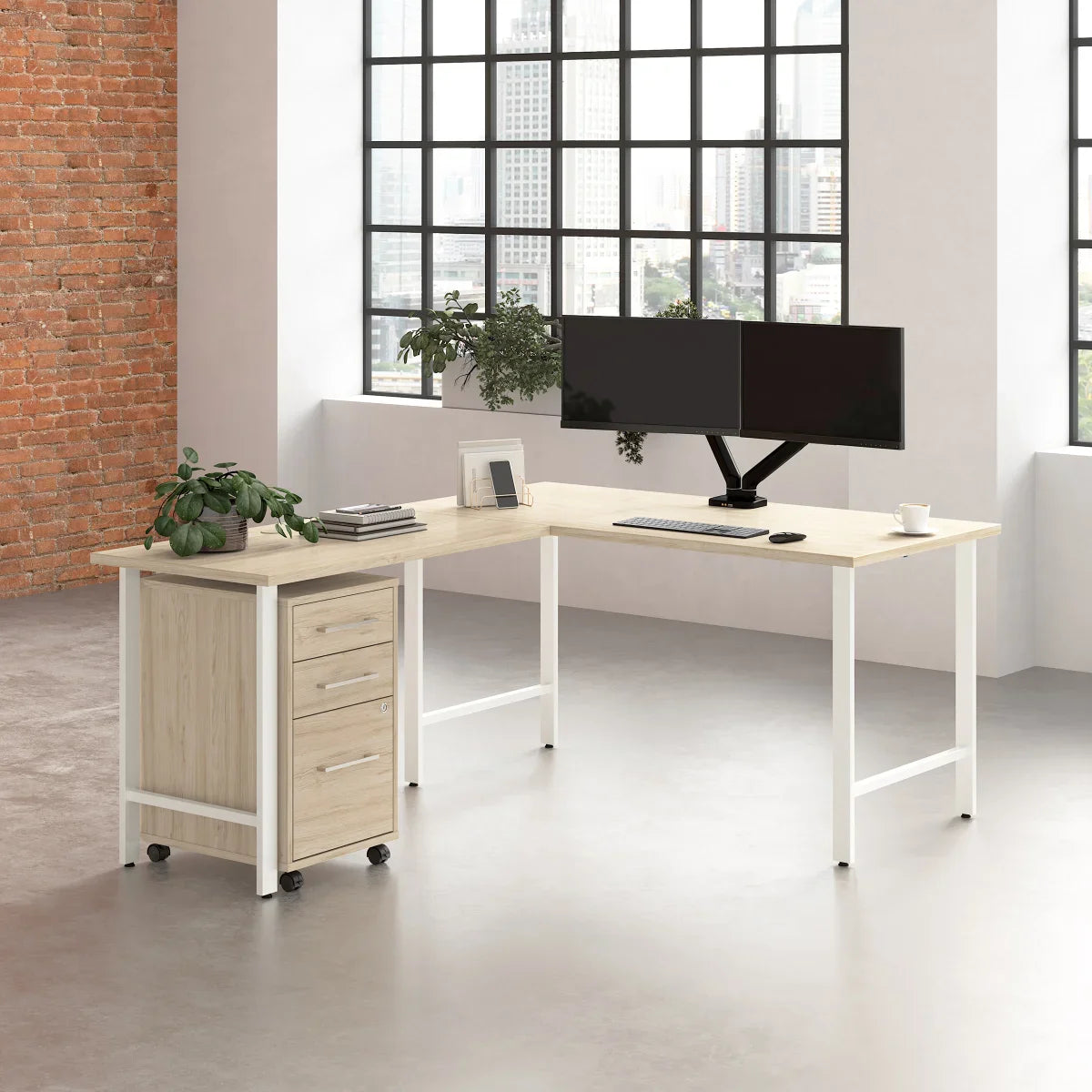 Bush Furniture Office Pro Havin L-shaped Computer Desk with Mobile File Cabinet