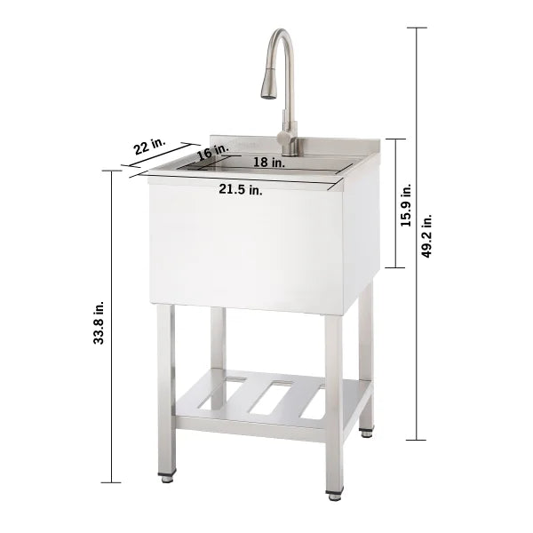 TRINITY Stainless Steel Utility Sink with Shelf and Pullout Faucet