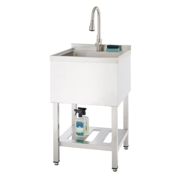 TRINITY Stainless Steel Utility Sink with Shelf and Pullout Faucet