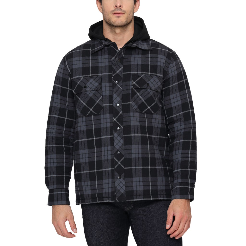 The B.C. Clothing Co. Men’s Quilted Flannel Overshirt With Hood - Grey