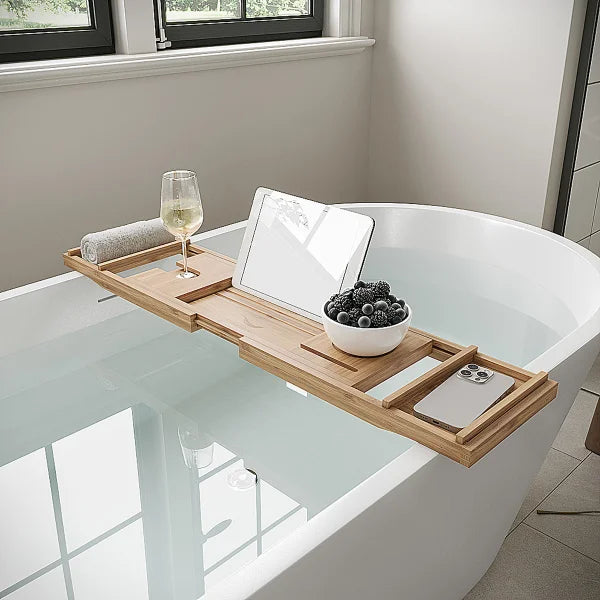 Streamline Bamboo Bathtub Caddy With Expandable Sides