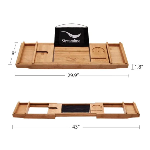 Streamline Bamboo Bathtub Caddy With Expandable Sides