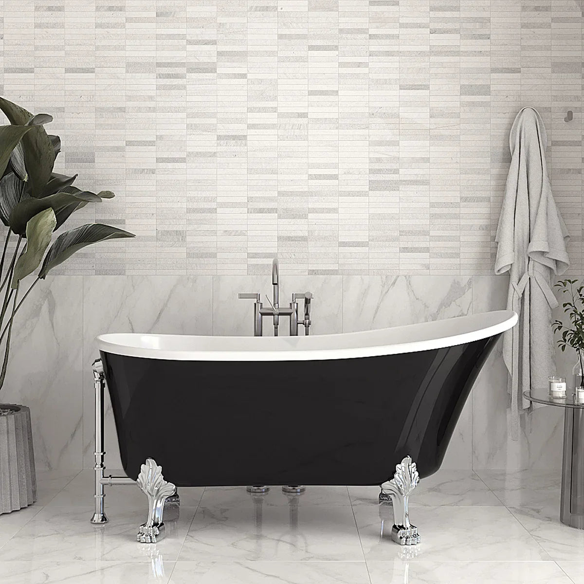 Streamline Freestanding Clawfoot Bathtub with Expandable Bamboo Bathtub Caddy