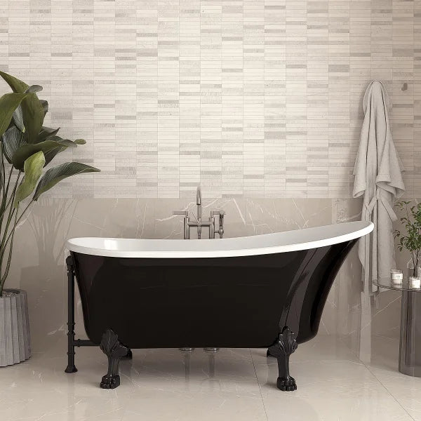 Streamline Freestanding Clawfoot Bathtub with Expandable Bamboo Bathtub Caddy