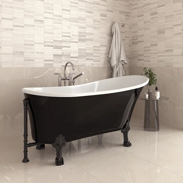 Streamline Freestanding Clawfoot Bathtub with Expandable Bamboo Bathtub Caddy