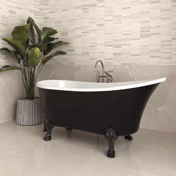 Streamline Freestanding Clawfoot Bathtub with Expandable Bamboo Bathtub Caddy
