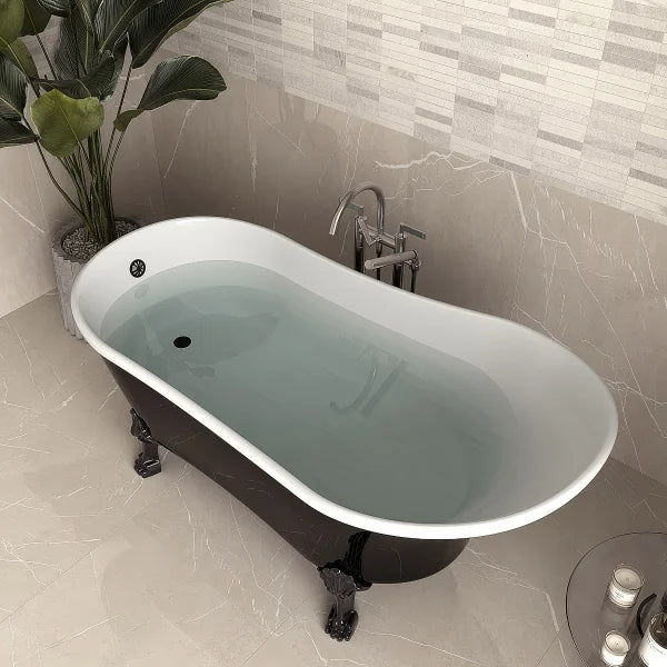Streamline Freestanding Clawfoot Bathtub with Expandable Bamboo Bathtub Caddy
