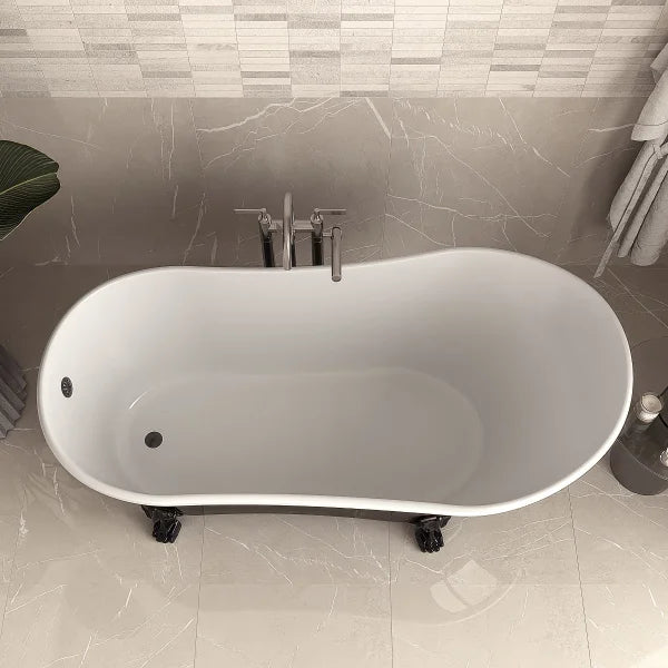 Streamline Freestanding Clawfoot Bathtub with Expandable Bamboo Bathtub Caddy