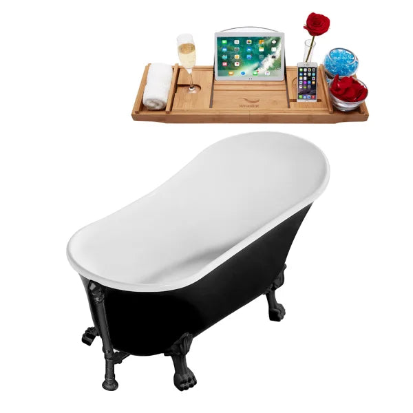 Streamline Freestanding Clawfoot Bathtub with Expandable Bamboo Bathtub Caddy