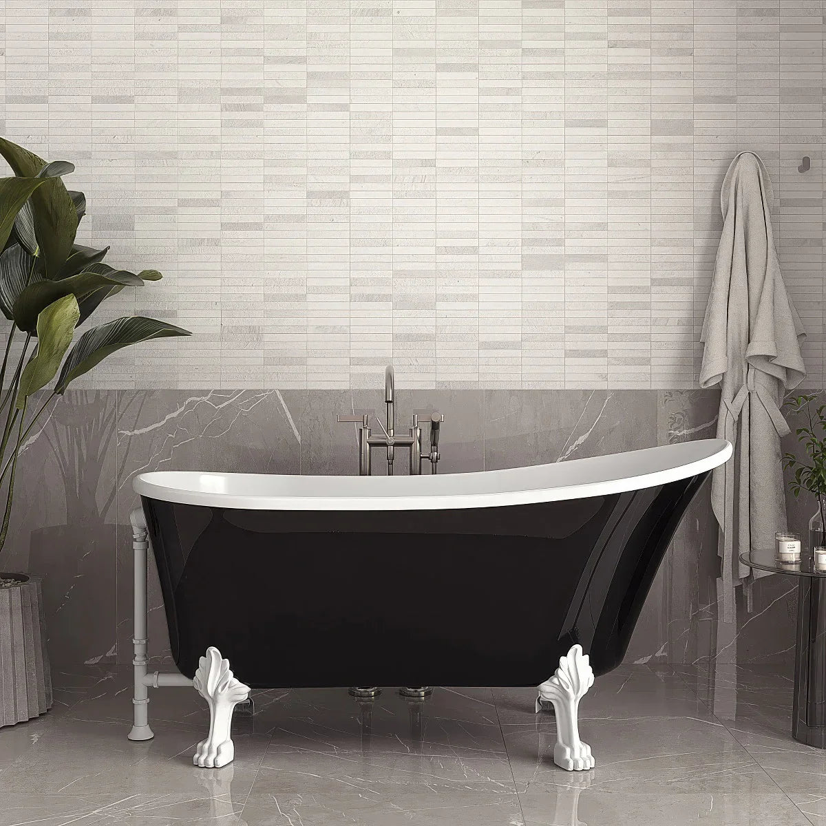 Streamline Freestanding Clawfoot Bathtub with Expandable Bamboo Bathtub Caddy