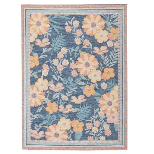 Viana Amalfi Collection Navy Floral Indoor/Outdoor Area Rug