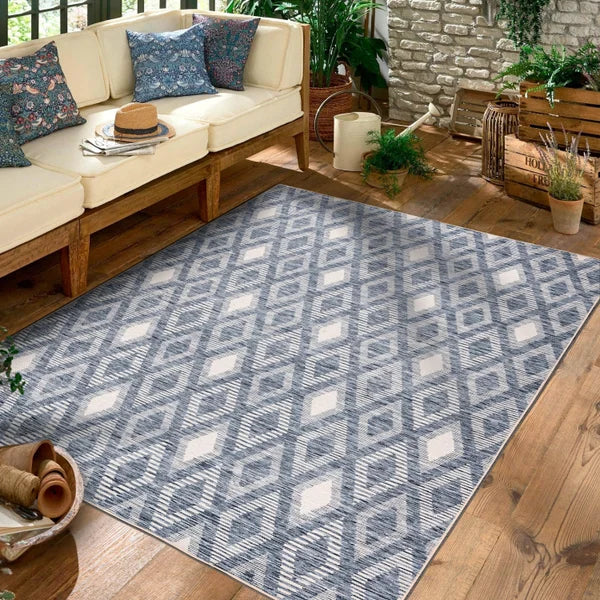 Viana Amalfi Collection Blue Diamonds Indoor/Outdoor Area Rug