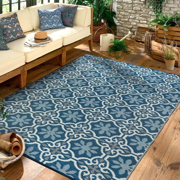 Viana Bahamas Collection Blue Cordoba Indoor/Outdoor Reversible Area Rug
