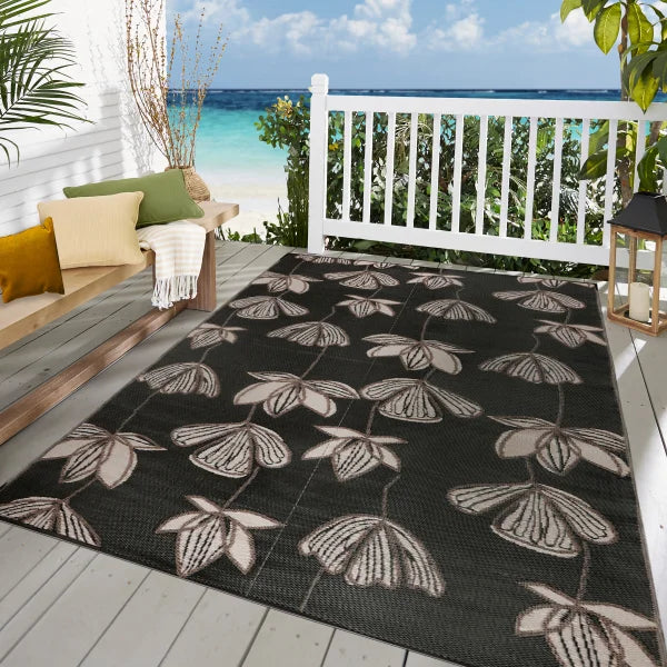 Viana Bahamas Collection Midnight Lotus Indoor/Outdoor Reversible Area Rug