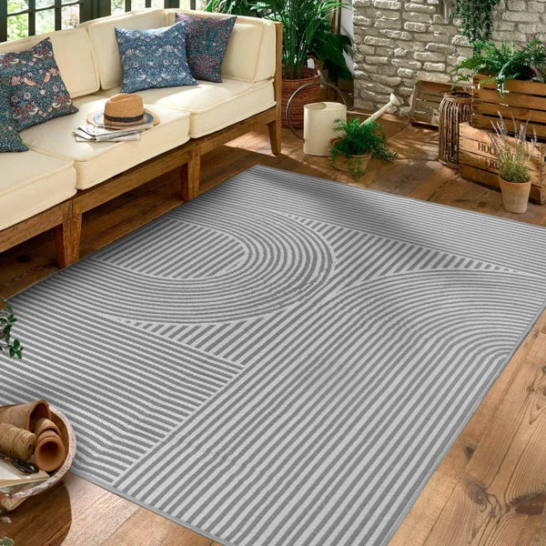 Viana Bahamas Collection Grey Monoline Indoor/Outdoor Reversible Area Rug