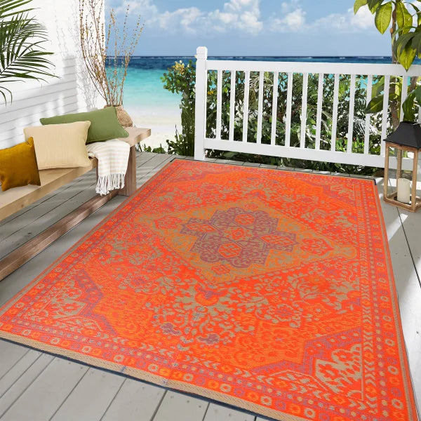Viana Bahamas Collection Saffron Sunset Indoor/Outdoor Reversible Area Rug