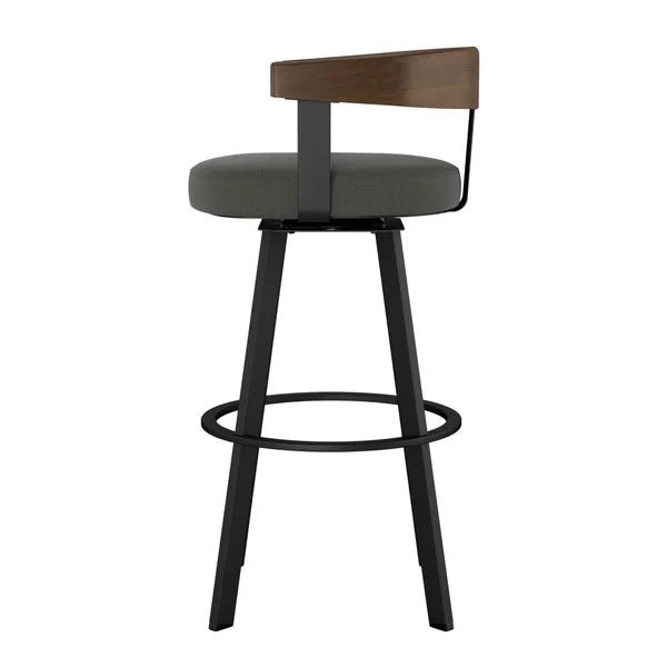 Amisco Lars Swivel Counter Stool in Polyester Fabric, Charcoal Grey