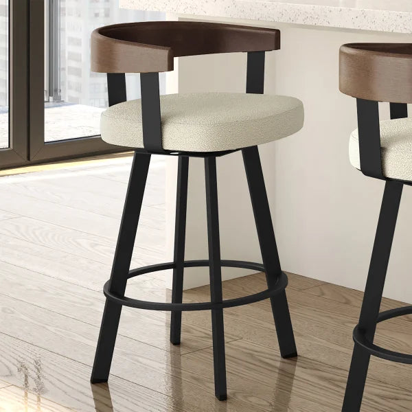 Amisco Lars Swivel Counter Stool in Polyester Fabric, Cream